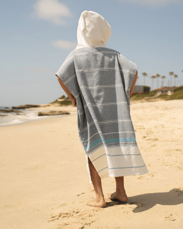 Colorblock Stripe Hooded Poncho Youth - Blue - Image 3