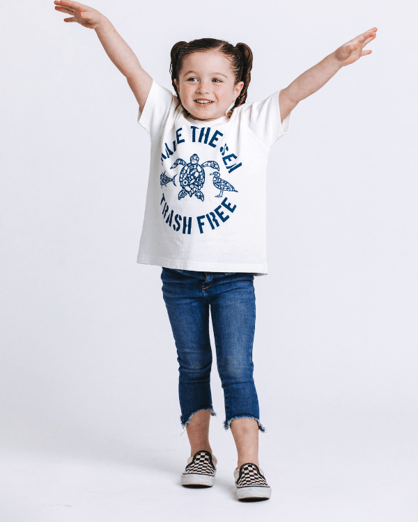 Make The Sea Trash Free Kids Tee - White - Image 4