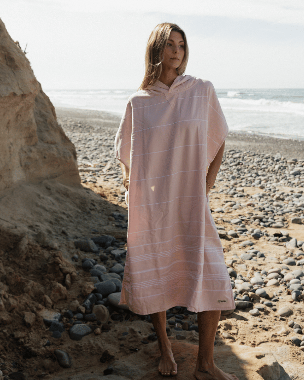 Classic Stripe Hooded Poncho - Calcite Pink - Image 8