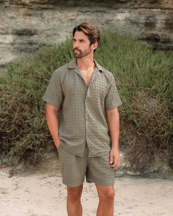 Orb Button Down Waffle Shirt - Olive - Mens - Image 6