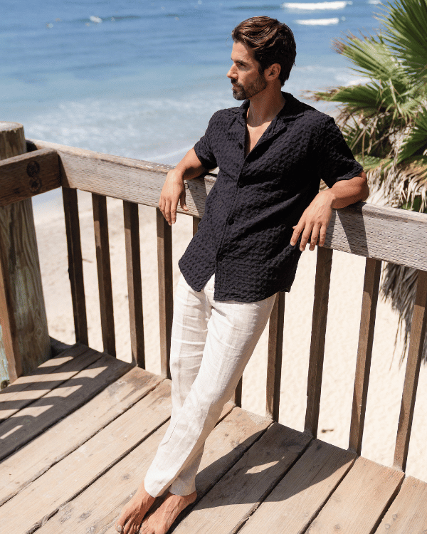 Orb Button Down Waffle Shirt - Black - Mens - Image 5