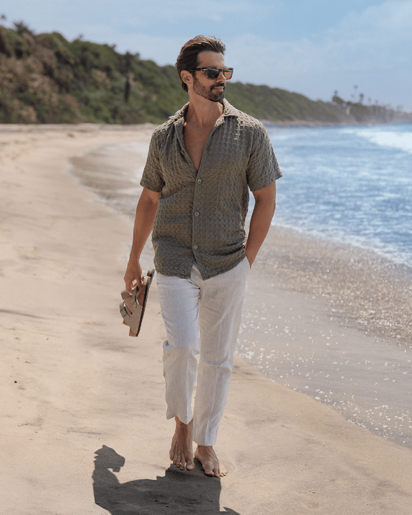Orb Button Down Waffle Shirt - Olive - Mens - Image 3