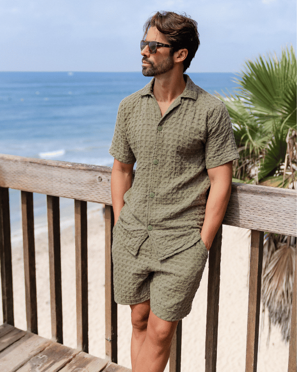 Orb Button Down Waffle Shirt - Olive - Mens - Image 5