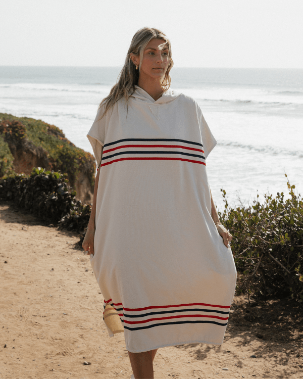Border Classic Stripe Poncho - Red / Navy - Image 9