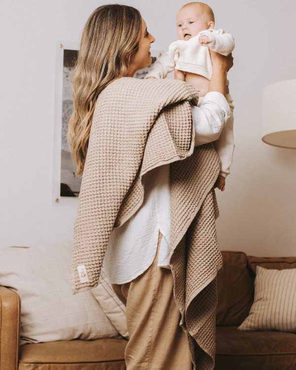 Little Fishies Waffle Blanket - Warm Taupe