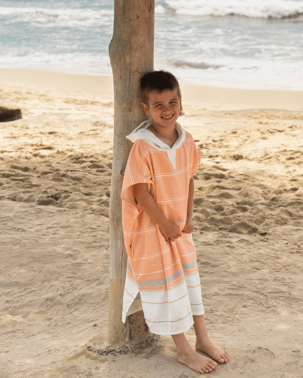Colorblock Stripe Hooded Poncho Youth - Orange - Image 4