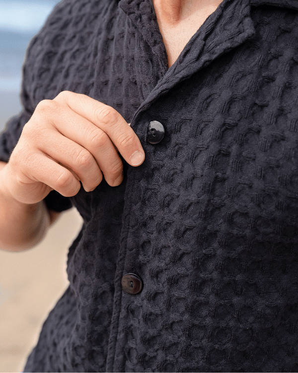 Orb Button Down Waffle Shirt - Black - Mens - Image 7
