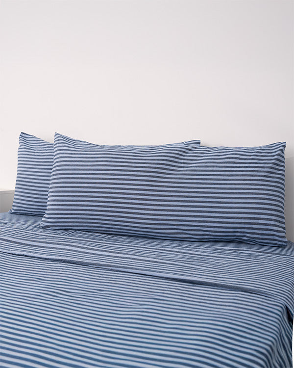 Classic Micro Twill Stripe Melange Pillowcase Set Indigo - Image 5