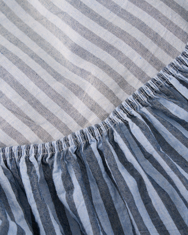 Classic Micro Twill Stripe Melange Fitted Sheet Indigo - Image 7