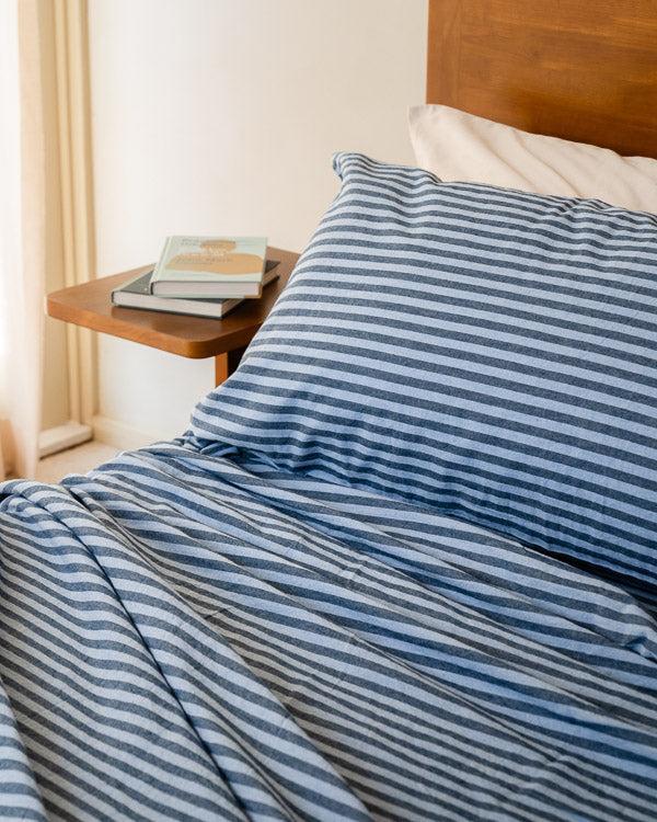 Classic Micro Twill Stripe Melange Pillowcase Set Indigo - Image 9
