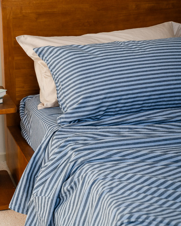 Classic Micro Twill Stripe Melange Pillowcase Set Indigo - Image 6