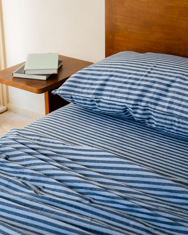 Classic Micro Twill Stripe Melange Flat Top Sheet Indigo - Image 7