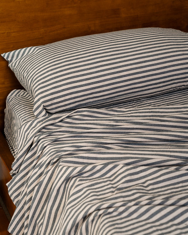 Classic Micro Twill Stripe Melange Flat Top Sheet Steel Grey
