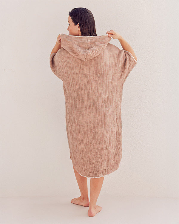 Falta Gauze Hooded Poncho - Warm Taupe - Image 4