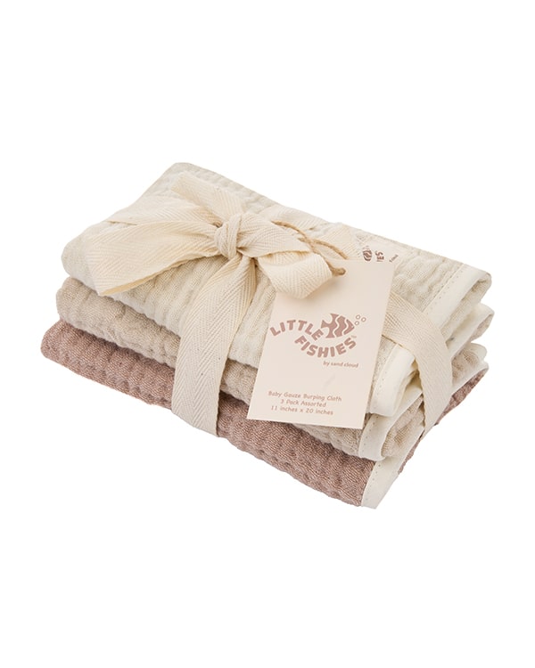 Little Fishies Gauze Burping Cloth Bundle - 3 Pack - Natural / Beige / Warm Taupe - Image 9
