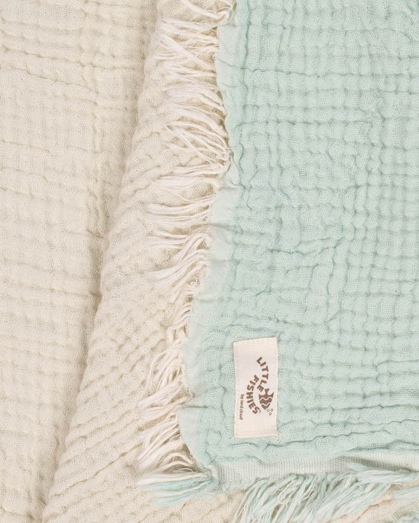 Little Fishies Gauze Receiving Blanket - Seafoam - Image 5